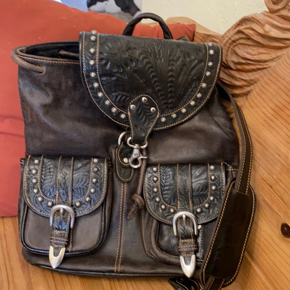 American west leather back pack